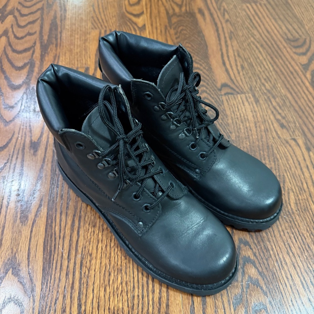 Panama Jack Black Leather Lace Up Ankle Boots Unisex Mens‎ 8/Womens 10 Lug Sole